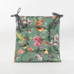Best ohgreen Gewatteerd stoelkussen vogels groen 38x38cm
