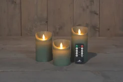 Best ohgreen Set van 3 rustieke wax led kaarsen met bewegende vlam jade groen