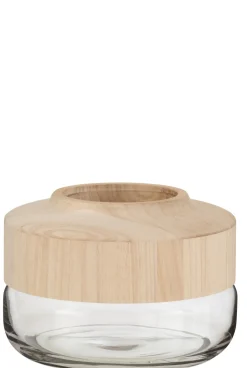 Sale ohgreen Vaas breed laag hout/glas l br (25x25x17.5cm)